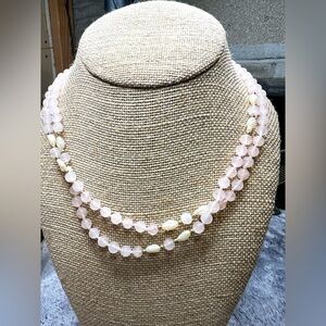 Elegant 34-inch Rose Quartz & Pearl Necklace